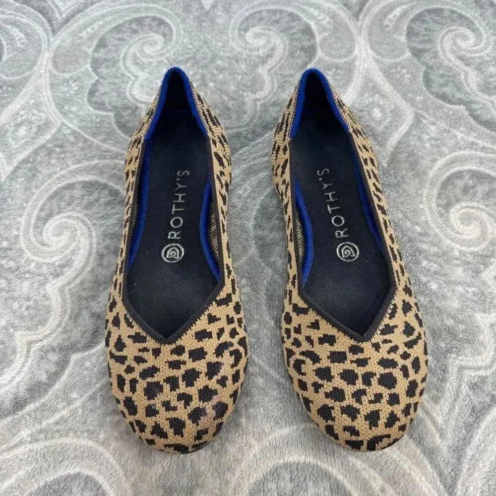 Women's Rothy's Round Toe Spotted Leopard Cheetah Flats
